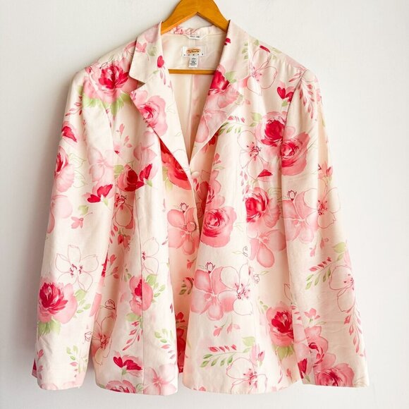 Talbots Floral SILK White Pink Blazer 22W PLUS SIZE - Picture 2 of 7
